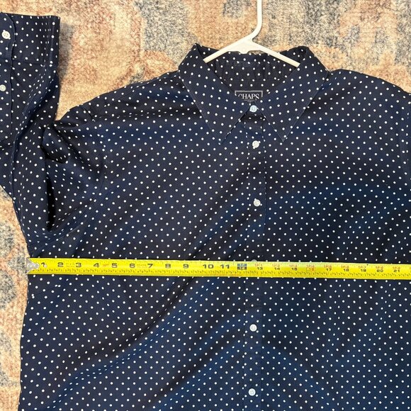 Ralph Lauren CHAPS Women's Plus Navy Polka Dot No Iron Button-Front Shirt Top 3X - Picture 6 of 9